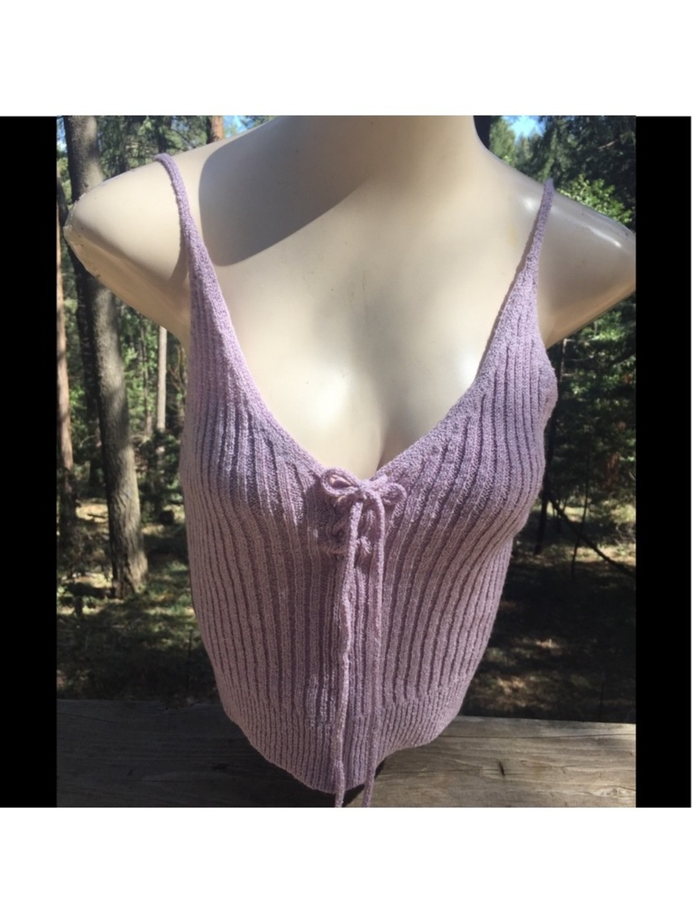 Lavender Ribbed Knit Camisole with Front Tie